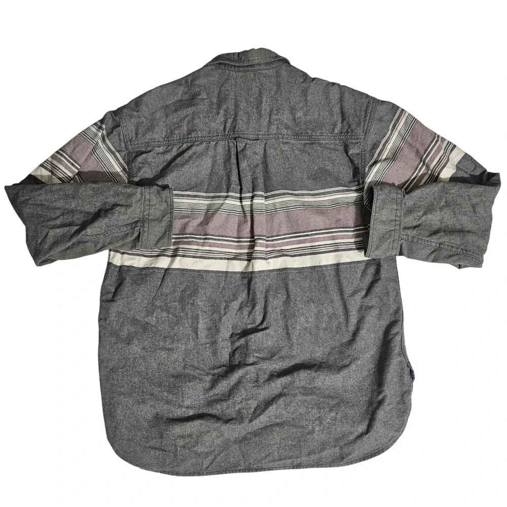 Eddie Bauer Mens Large Gray Striped Long Sleeve Cotton Button Down Shirt